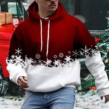 Мужская толстовка с капюшоном Мужской пуловер Принты Снежинка Принт Спорт 3D Принт Базовая уличная одежда Весна и осень M красный