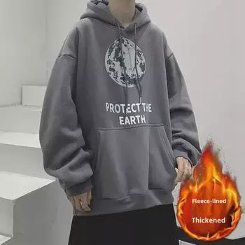 Мужская толстовка с капюшоном на бархатной подкладке в гонконгском стиле: Модный, свободный, универсальный повседневный топ на осень и зиму