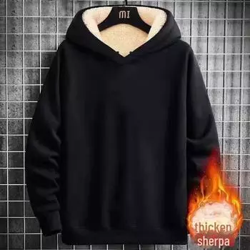 Мужская толстовка с капюшоном на флисовой подкладке: Толстая, теплая, универсальная толстовка для осени и зимы 4XL чёрный