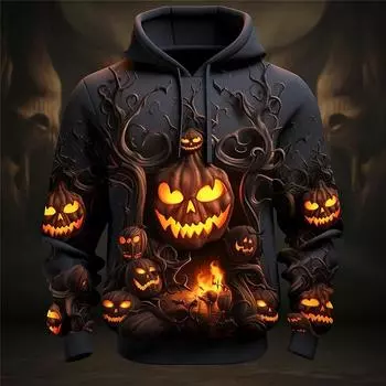 Мужская толстовка с капюшоном на Хэллоуин с принтом тыквы, повседневная классическая повседневная толстовка с капюшоном с 3D-принтом, праздничная толстовка с капюшоном с длинным рукавом, мужские топы S