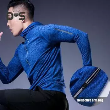 Мужская толстовка с капюшоном на молнии, быстросохнущая, со светоотражающими полосками, спортивная куртка с капюшоном для бега, фитнеса, гольфа M чёрный