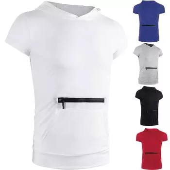 Мужская толстовка с капюшоном на молнии для тренировок, спорт, фитнес, жилет без рукавов XXL чёрный