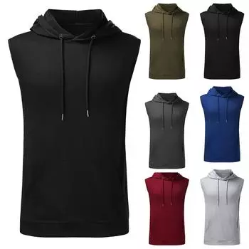 Мужская толстовка с капюшоном на молнии для тренировок, спорт, фитнес, жилет без рукавов S