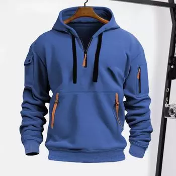 Мужская толстовка с капюшоном на молнии и ремешках с декором из кулиски и капюшона, осень-весна-зима, пэчворк S светло-серый