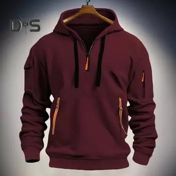 Мужская толстовка с капюшоном на молнии и ремешках, декорированная завязками, с капюшоном, осень-весна-зима, пэчворк, пуловер с капюшоном и эластичными манжетами для повседневной работы в школе и на открытом воздухе S светло-серый