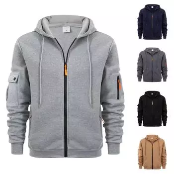 Мужская толстовка с капюшоном на молнии, карманный кардиган, мужская спортивная повседневная толстовка большого размера XXL серый
