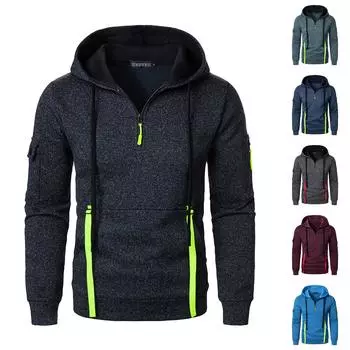 Мужская толстовка с капюшоном на молнии, карманный кардиган, мужская спортивная повседневная толстовка большого размера L чёрный