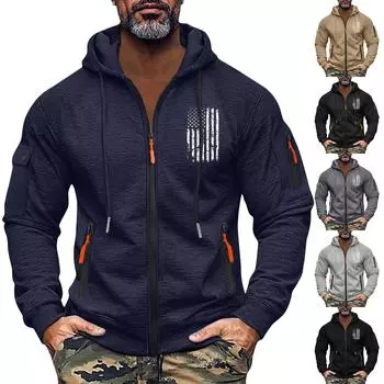 Мужская толстовка с капюшоном на молнии, карманный кардиган, мужская спортивная повседневная толстовка большого размера L чёрный