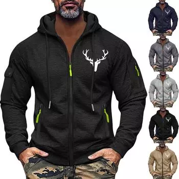 Мужская толстовка с капюшоном на молнии, карманный кардиган, мужская спортивная повседневная толстовка большого размера L чёрный