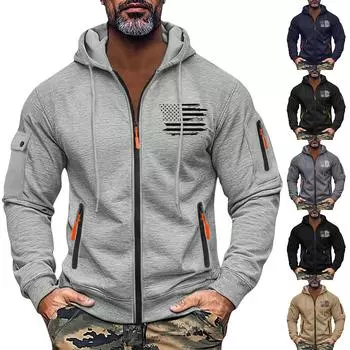 Мужская толстовка с капюшоном на молнии, карманный кардиган, мужская спортивная повседневная толстовка большого размера XXXL верблюд