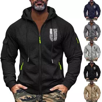 Мужская толстовка с капюшоном на молнии, карманный кардиган, мужская спортивная повседневная толстовка большого размера L чёрный