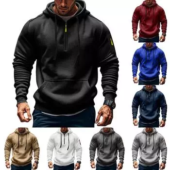 Мужская толстовка с капюшоном на молнии, карманный кардиган, мужская спортивная повседневная толстовка большого размера L чёрный