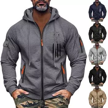 Мужская толстовка с капюшоном на молнии, карманный кардиган, мужская спортивная повседневная толстовка большого размера L чёрный