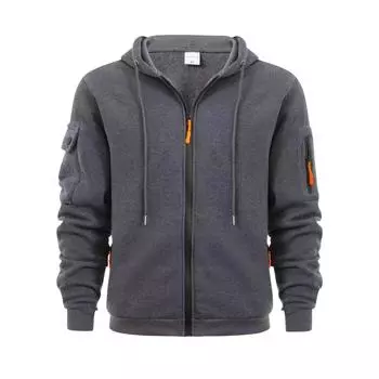 Мужская толстовка с капюшоном на молнии, карманный кардиган, мужская спортивная повседневная толстовка большого размера M чёрный