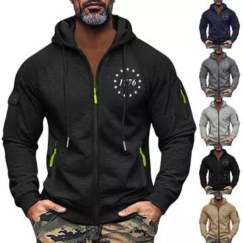 Мужская толстовка с капюшоном на молнии, карманный кардиган, мужская спортивная повседневная толстовка большого размера L чёрный
