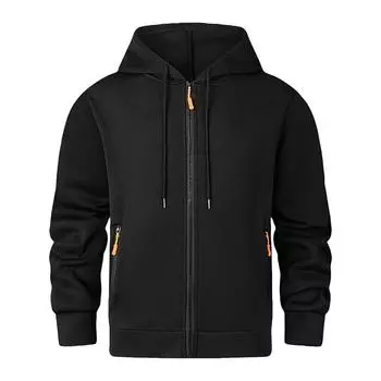 Мужская толстовка с капюшоном на молнии, карманный кардиган, мужская спортивная повседневная толстовка большого размера M чёрный