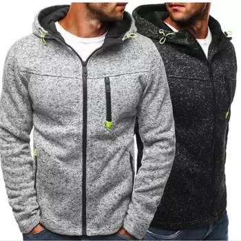 Мужская толстовка с капюшоном на молнии, однотонная, с капюшоном, на каждый день, для фитнеса, базовая, тонкая флисовая толстовка, с длинным рукавом, синяя, серая, черная S чёрный