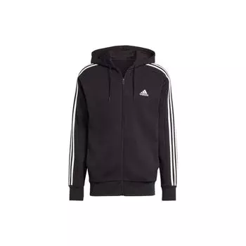 Толстовка с капюшоном на молнии с тремя полосками из французского терри adidas Essentials, черная/белая, мужская, уличная IC0433 XL