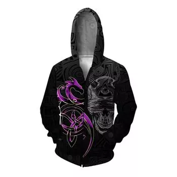 Мужская толстовка с капюшоном на молнии с принтом черепа на Хэллоуин, мужская толстовка с капюшоном, новинка в категории Толстовки и свитшоты Толстовки с капюшоном на молнии S