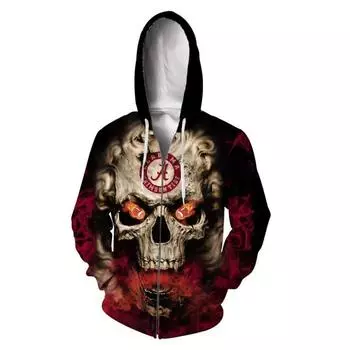 Мужская толстовка с капюшоном на молнии с принтом скелета на Хэллоуин, 3D-цифровая мужская толстовка с капюшоном S