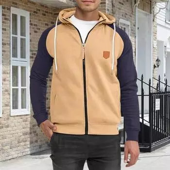 Мужская толстовка с капюшоном на молнии с длинными рукавами, цветными блоками, карманами на шнурке, эластичными манжетами и подолом, кардиган с капюшоном, тонкая повседневная одежда, повседневное спортивное пальто S темно-серого