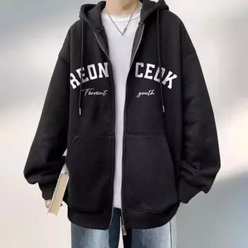 Мужская толстовка с капюшоном на молнии с принтом букв, свободная, на шнурке, с капюшоном, на осенне-зимней застежке M абрикосовый