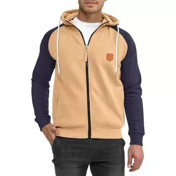 Мужская толстовка с капюшоном на молнии с длинными рукавами, цветными блоками, карманами на шнурках, эластичными манжетами и S верблюд