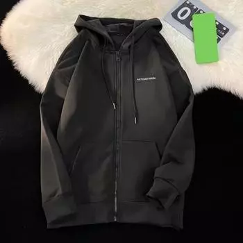 Мужская толстовка с капюшоном на молнии с завязками на осень и зиму, свободная верхняя одежда с M светло-серый