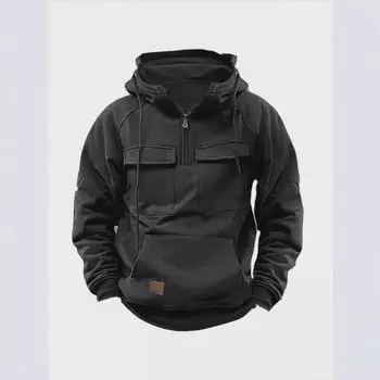 Мужская толстовка с капюшоном на молнии с несколькими карманами 2024 года: Повседневная толстовка в японском стиле на весну и осень M армия зеленый