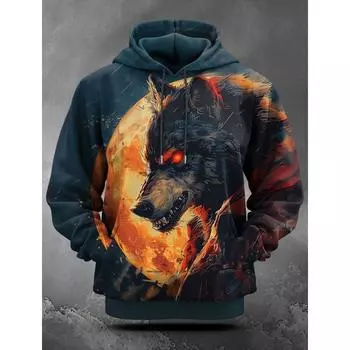 Мужская толстовка с капюшоном на осень и зиму с принтом оборотня, классическая повседневная 3D-толстовка большого размера, модная толстовка с капюшоном, тонкая толстовка с длинным рукавом S