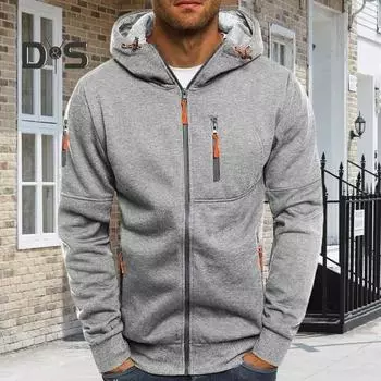 Мужская толстовка с капюшоном на осень-зиму, свободная, с длинными рукавами, карманами на молнии, с капюшоном, тонкий однотонный повседневный пиджак XXXL чёрный