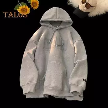 Мужская толстовка с капюшоном на осень-зиму с принтом букв, эластичными манжетами, толстым плюшем, большим накладным карманом, с капюшоном, свободная, сохраняющая тепло, средней длины 2XL светло-зеленый