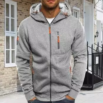 Мужская толстовка с капюшоном на осень-зиму, свободная, с длинными рукавами, карманами на молнии, с капюшоном, тонкий однотонный повседневный пиджак XXXL серый