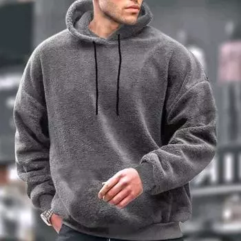 Мужская толстовка с капюшоном на осень-зиму, однотонная, с длинными рукавами, из толстого плюша, с капюшоном, свободная, повседневная одежда, повседневный спортивный топ S верблюд