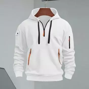 Мужская толстовка с капюшоном на осень-зиму, однотонная, с длинными рукавами, застежкой-молнией на половину длины, карманом на рукаве, декором на ремне, с капюшоном, свободная повседневная одежда, повседневный спортивный топ M вино красного