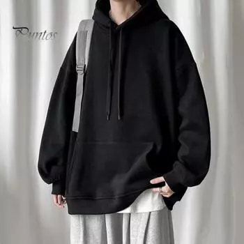 Мужская толстовка с капюшоном на осень-зиму из плотного плюша с большими карманами, однотонная, с длинными рукавами, большого размера, эластичные манжеты и подол, с капюшоном, свободная повседневная одежда, повседневный спортивный топ M белый