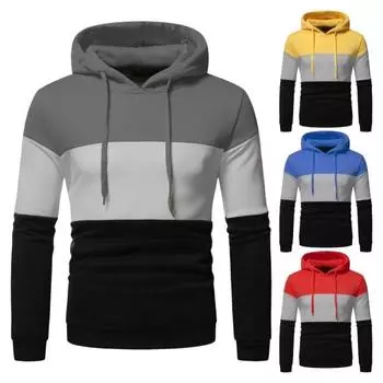 Мужская толстовка с капюшоном на осень-зиму с цветными блоками, длинными рукавами, большим карманом, с капюшоном в стиле ретро, тонкая свободная повседневная школьная одежда, повседневный спортивный топ L синий