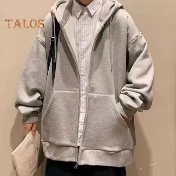 Мужская толстовка с капюшоном на осень-зиму с толстой флисовой подкладкой, с капюшоном, длинными рукавами и большими карманами, однотонная, свободные эластичные манжеты, завязка на шнурок, женская куртка для пары, спортивная L коричневый