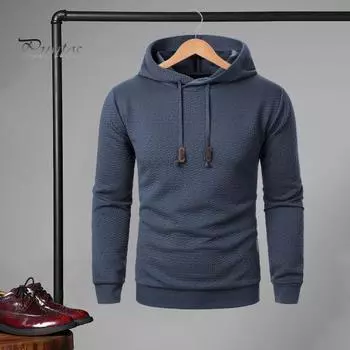 Мужская толстовка с капюшоном на осень-зиму, однотонная, с длинными рукавами, жаккардовый дизайн, эластичные манжеты и подол, тонкая повседневная одежда, повседневный спортивный топ S хаки