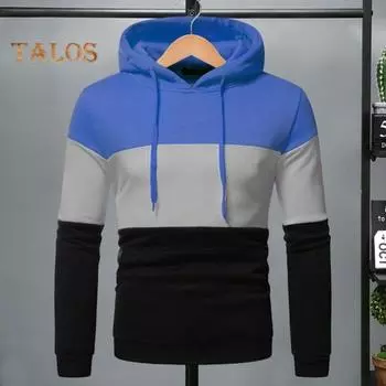 Мужская толстовка с капюшоном на осень-зиму с цветными блоками, длинными рукавами, большим карманом, с капюшоном в стиле ретро, тонкая свободная повседневная школьная одежда, повседневный спортивный топ M серый