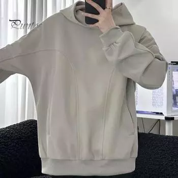 Мужская толстовка с капюшоном на осень-зиму, однотонная, с длинными рукавами, с капюшоном, эластичными манжетами и подолом, тонкая, повседневная одежда, повседневный спортивный топ XL кофейный