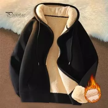 Мужская толстовка с капюшоном на осень-зиму с толстой флисовой подкладкой, с длинными рукавами и карманами, однотонная, свободная, эластичная, с манжетами, на шнурке, спортивная куртка для пары L чёрный