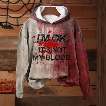 Мужская толстовка с капюшоном на осень-зиму на Хэллоуин с принтом пятен крови, эластичными манжетами, ретро-узором с 3D-буквами, толстая, градиентного цвета, с капюшоном, свободная, сохраняет тепло, средней длины XL