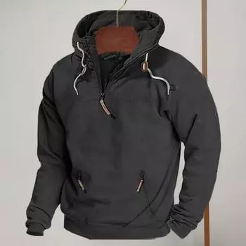 Мужская толстовка с капюшоном на осень-зиму с карманом, застежкой-молнией на половину длины, в винтажном стиле, с длинными рукавами S дубильная кора