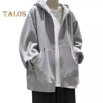 Мужская толстовка с капюшоном на осень-зиму, свободная, на молнии, с длинными рукавами и карманами, с капюшоном, кардиган больших размеров, тонкая, однотонная, повседневная одежда, повседневное пальто L серый