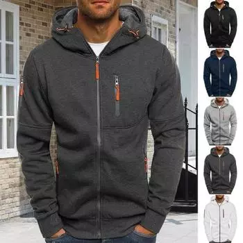 Мужская толстовка с капюшоном на осень-зиму, свободная, с длинными рукавами, карманами на молнии, с капюшоном, кардиган, тонкий XXXL серый