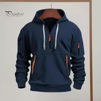 Мужская толстовка с капюшоном на осень-зиму, однотонная, с длинными рукавами, застежкой-молнией на половину длины, карманом на рукаве, декором на ремне, с капюшоном, свободная повседневная одежда, повседневный спортивный топ M вино красного