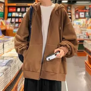 Мужская толстовка с капюшоном на осень-зиму с толстой флисовой подкладкой, с капюшоном, длинными рукавами и большими карманами, однотонная, свободные эластичные манжеты, завязка на шнурок, женская куртка для пары, спортивная M чёрный