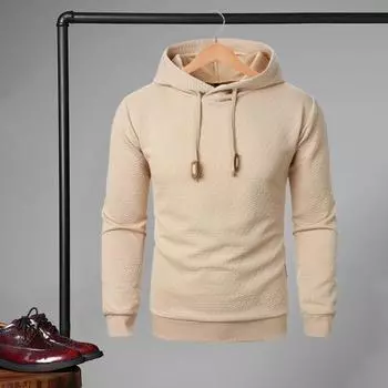 Мужская толстовка с капюшоном на осень-зиму, однотонная, с длинными рукавами, жаккардовый дизайн, с капюшоном S темно-синий