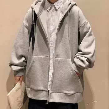 Мужская толстовка с капюшоном на осень-зиму с толстой флисовой подкладкой, с длинными рукавами и большими карманами M синий